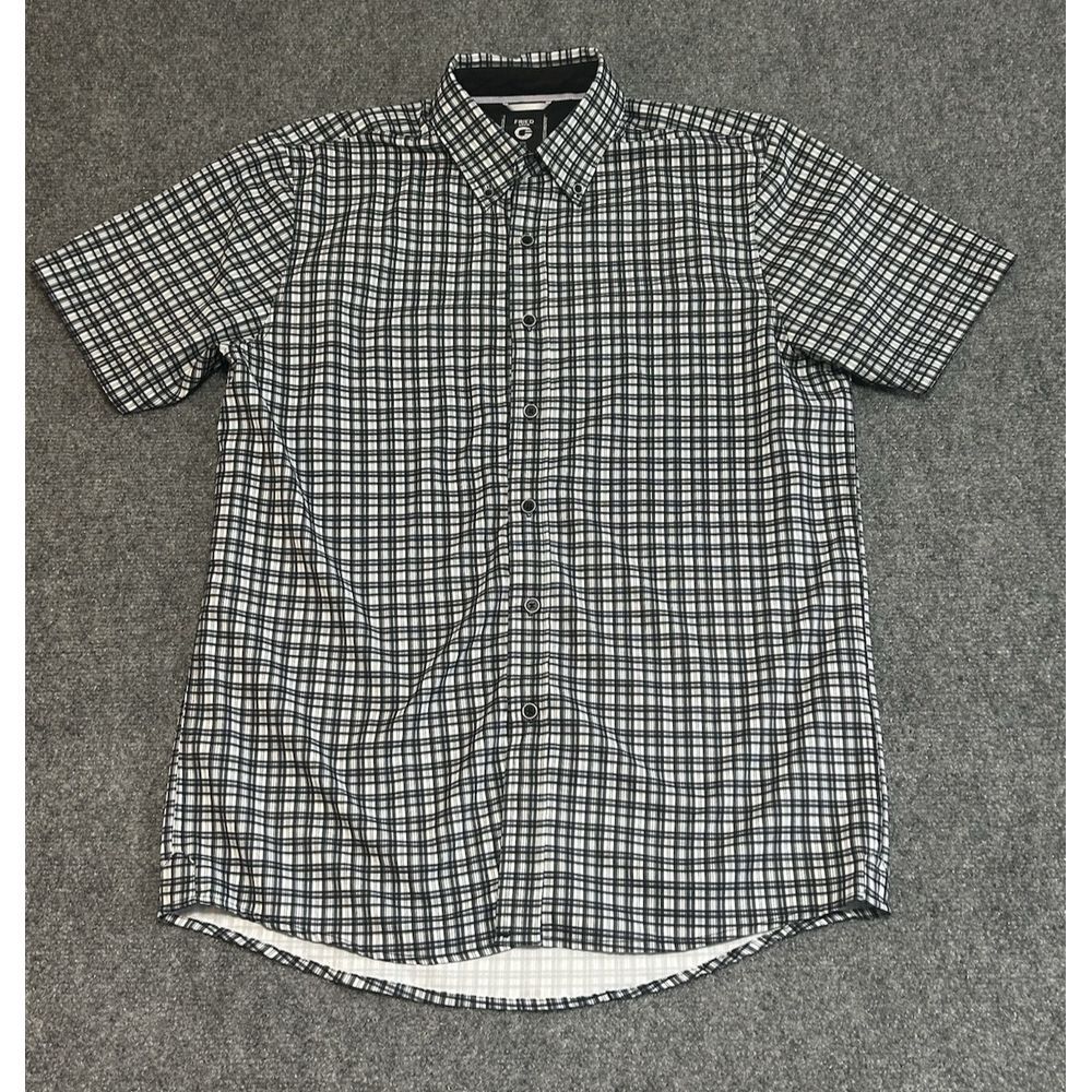 Fried Denim Button Up Short Sleeve Slim Fit Shirt Plaid Men's M Black